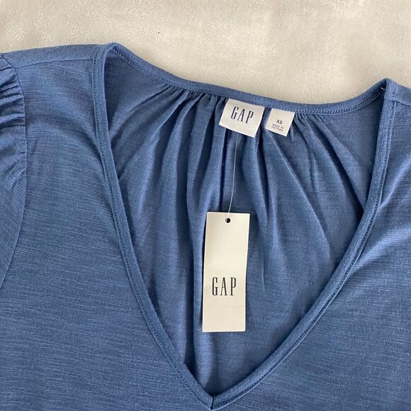 𝅺nwt Gap Blouse XS Blue Long Sleeve - Picture 3 of 6
